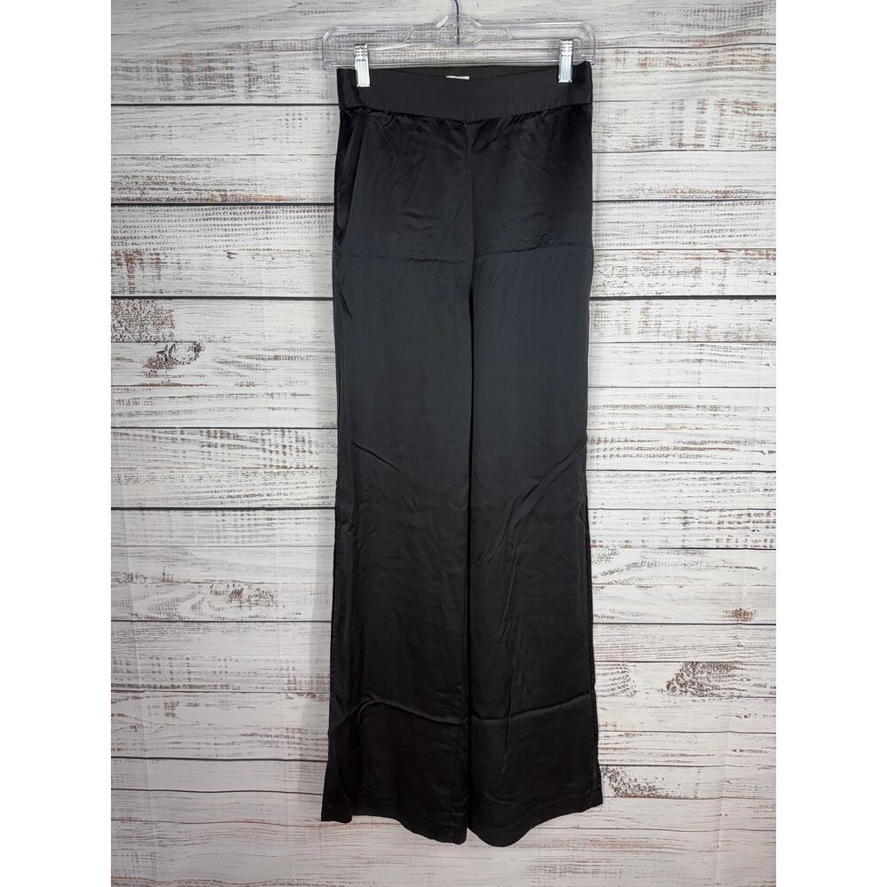 Cami NYC Black 100% Silk Wide Leg Pull-On Pant Small Slit Quite Luxury Chic Boho
